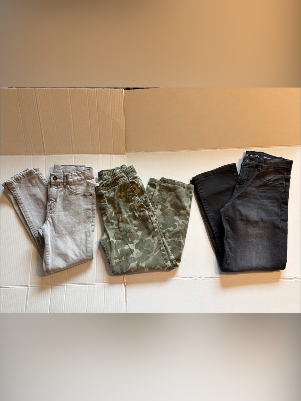 Boys 3-Pack Jeans & Camo Pants Set - Black, Light Gray & Olive Camo Size 8 #56